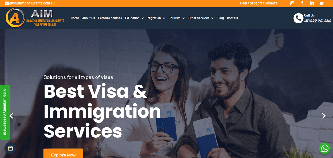 Screenshot of the Aim Education & Migration project